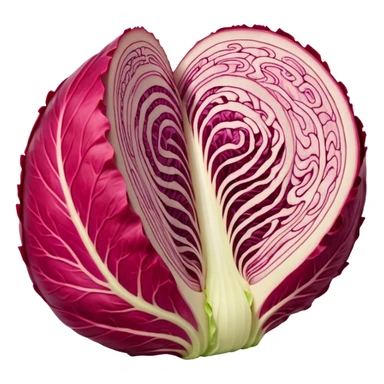 red napa cabbage cross-section view, no green, all red, no face sticker