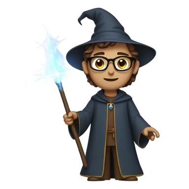 wizard with wand with brown hair, glasses, and no beard sticker