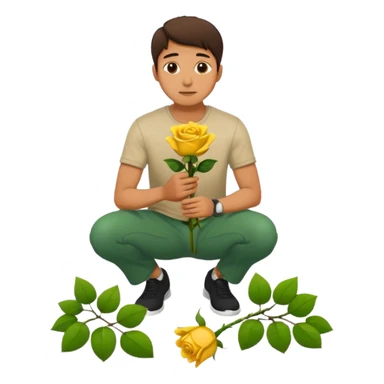 Create a emoji where a man in knee holding a yellow rose like he proposed some one . Make sure no other person sticker