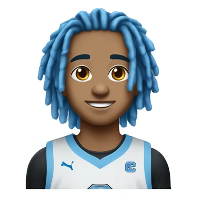 young lightskin male with medium length black freeform dreads and a university of north carolina blue basketball jersey wearing number 3 sticker