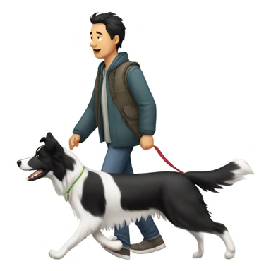 A Chinese man walking border collie sticker