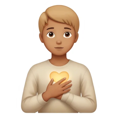 A person sitting still with their hand gently placed on their chest. A soft, warm light begins to emerge from within.  faint, blurred images of childhood moments float in the air, still distant slowly clearer as they focus on present sticker