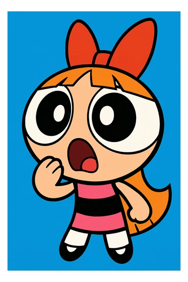 Powerpuff Girls character with a surprised emotion, cartoon style, vibrant colors sticker
