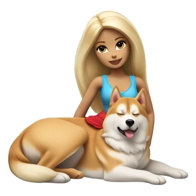 Pretty blonde Barbie napping with red Siberian Husky  sticker