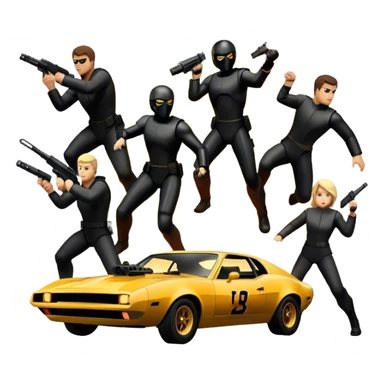 Photorealistic Icon for Action Movies: Dynamic collage of iconic action movie scenes featuring explosions, fast cars, combat, and weapons. Include silhouettes of famous action heroes, dramatic lighting, and a sense of high-octane energy. Transparent background. sticker