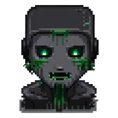 half Minecraft Creeper head merged with half Enderman head, pixel art style sticker