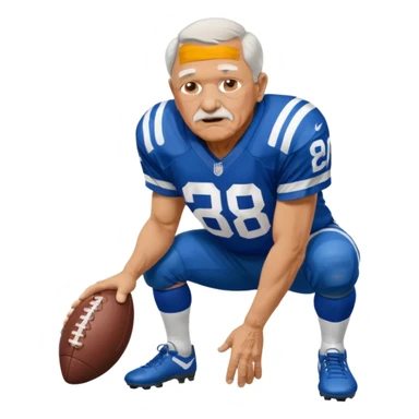 A grandpa playing football wearing an Indianapolis Colts jersey is. Show him kind of crouch down to the ground, holding the football and show the name rivers on the back of his jersey. sticker