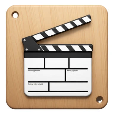 Ultra simplified movie clapper with black and white colors, two simple rectangles with a diagonal line sticker