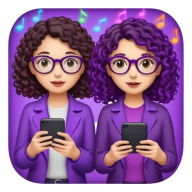 You can create two girls enjoying a concert, one brunette with purple highlights, the other brunette with curly hair and glasses. With purple lights around them.   sticker