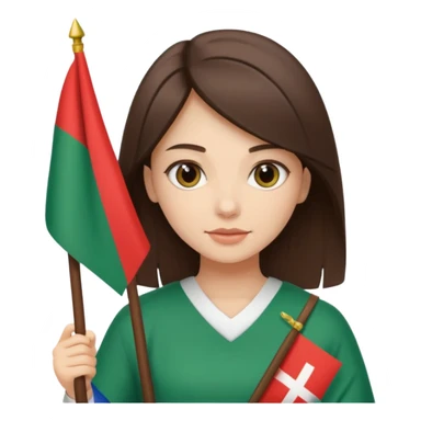 Balkan brunette girl with straight hair holds a Bulgarian flag sticker