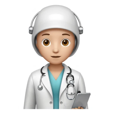 medical robot wearing a white coat and a stethoscope sticker