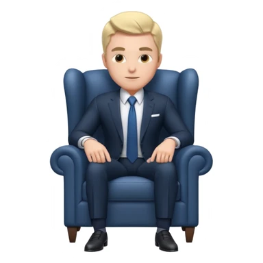 businessman sitting in an armchair, confident relaxed pose, formal suit and tie, professional corporate vibe, 3D cartoon style, mobile game icon style, clean background, no text, no watermark
 sticker
