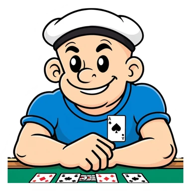 Popeye the sailor at a poker table, cartoon sticker style sticker