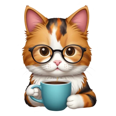 Cat with glasses and cofee sticker
