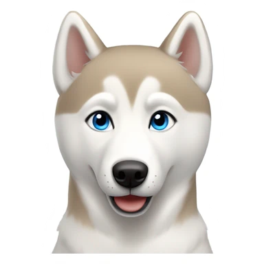 All white husky with blue eyes and a light brown colored nose sticker