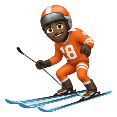 White skin Skier skiing wearing a Cleveland browns football Jersey sticker