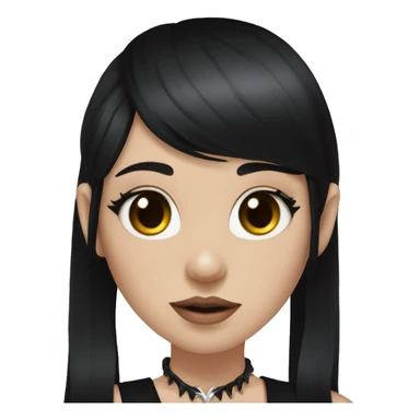 Portrait. Goth deer girl in a black sleeveless dress with a choker. White antlers with deer ears. Long Black hair sticker