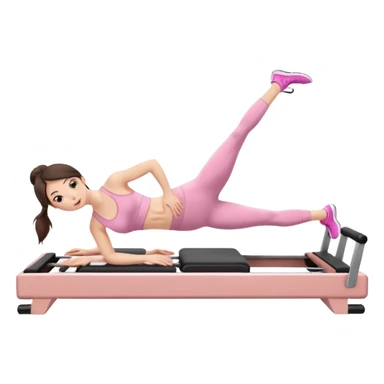 white brunette girl in light pink workout clothes doing a plank on a reformer sticker