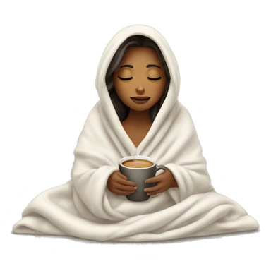 girl inside a blanket sipping coffee eyes closed, white  sticker