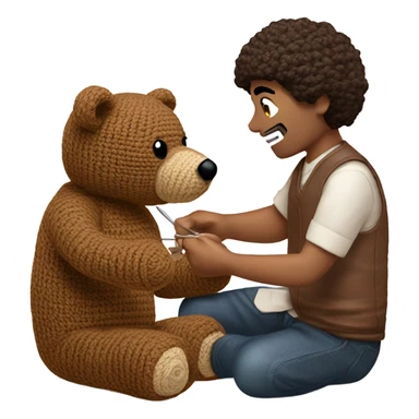 Man Crochetting a bear  sticker