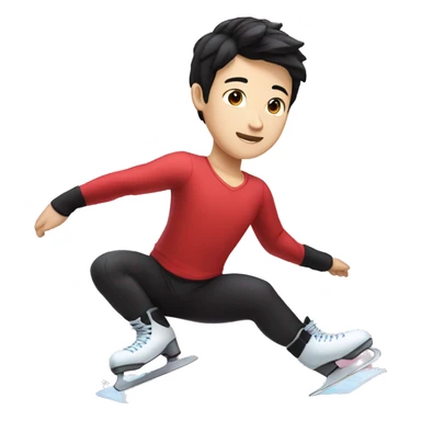 male asian ice skater with a red shiny shirt and black pants with black hair and pale skin skating trough the ice sticker
