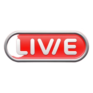 "LIVE" text badge, bold white letters on neon red rounded rectangle background, soft red glow, modern broadcast indicator style, Twitch/YouTube live aesthetic, black background sticker