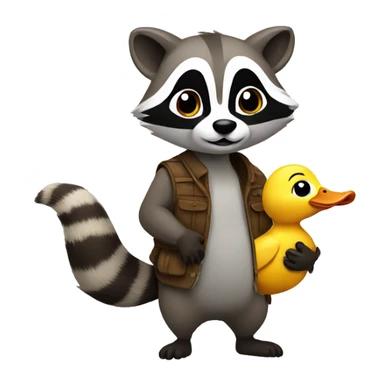 Raccoon holding a duck sticker