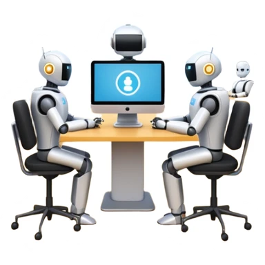 the AI-Enabled Workplace, coworking space with robots, humans, and digital interfaces sticker