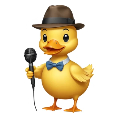 duck wearing a fedora, holding a microphone, stand-up comedian pose sticker