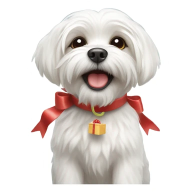 Maltese dog holding a gift in its mouth sticker