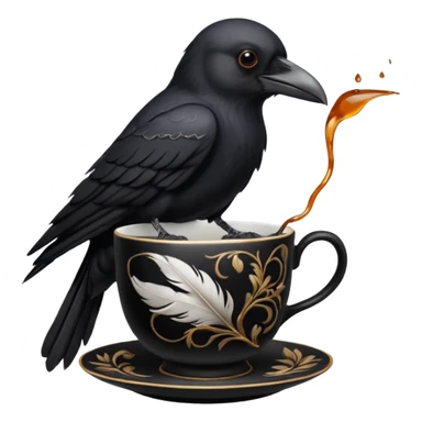 create a crow hoalding tea cup  2d sticker