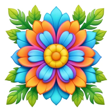 3D, psychedelic colored hippie style flower border  sticker