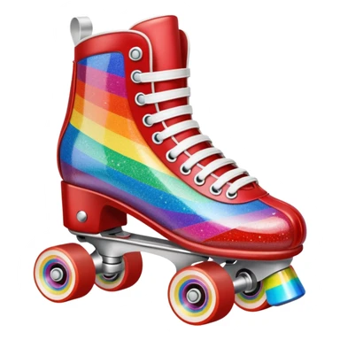 red vintage glitter roller skate with a white leather boot, rainbow stripes glitter sticker