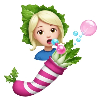  👩🏼 dans une endive géante, et à des chaussettes et fais une bulle avec un chewing-gum  sticker