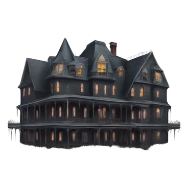 Dark dilapidated 8 story sprawling Haunted Addams manor hotel with attached garage step-van  sticker