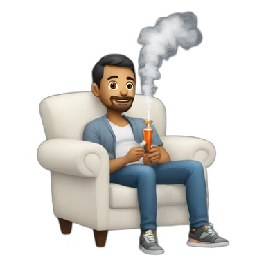 Male sit in soft an armchair and smoke hookah sticker