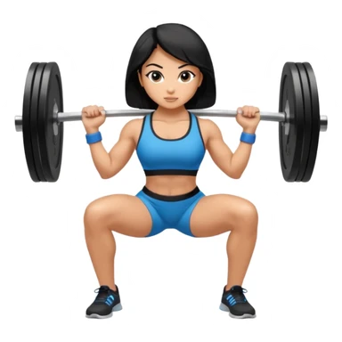 Fitness girl doing the squat with bar and weight, black hair sticker