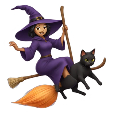 witch with cat on a broom  sticker