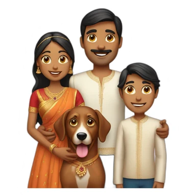 Indian married couple with two kids and a dog sticker