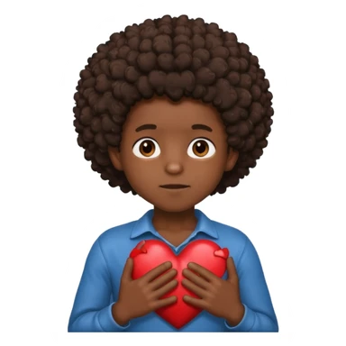 I want a black boy with chocolate skin and a small messy afro holding a heart close to his chest with his hands over the heart as if to present it to someone he loves. sticker