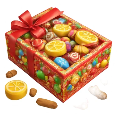 Traditional russian new year sweet gift box with handles with candies for kids sticker