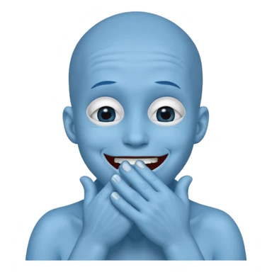 A blue face laughing out loud while covering it's mouth with his hands sticker