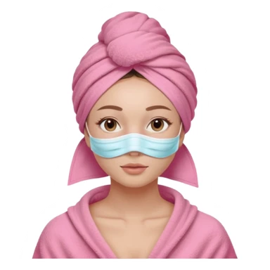 Clean girl influencer character, chest-up portrait, wearing a pink towel wrapped around the head,  skincare mask on her full face, relaxed confident expression, soft glow skin, minimal chic aesthetic, subtle beauty accessories, calm self-care vibe sticker