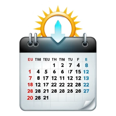 Minimalist emoji of a clean calendar page with a single bold tick and light radiating from behind it, symbolising recommitment and a fresh disciplined start. Flat vector style, transparent background sticker