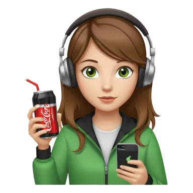 a girl with brown hair blonde ends green eyes phone in hand with diet coke and wearing headphones sticker