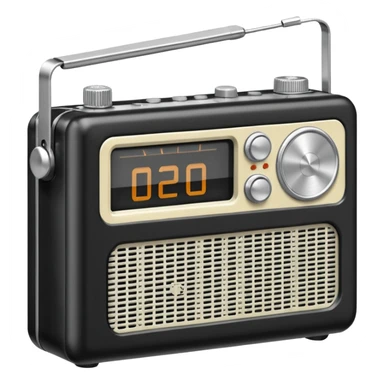 A black and white icon of a vintage handheld transistor radio sticker