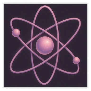 Add more details to the atom with lavender-pink colors, keeping the same style as the reference image. sticker