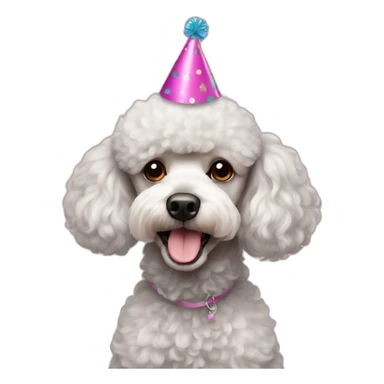 Poodle wearing a birthday hat sticker