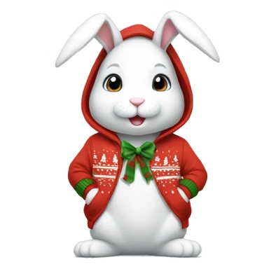 White bunny wearing a christmas hoodie sticker