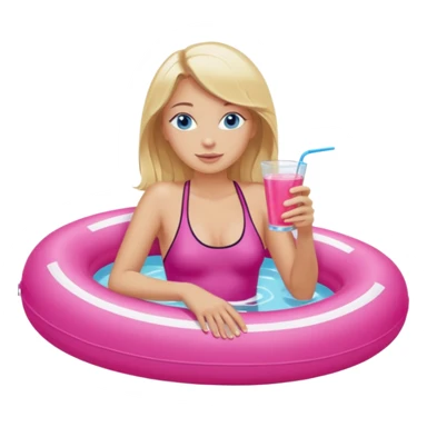 woman with blonde hair and blue eyes sitting in pink pool tube in a pool sipping a drink sticker